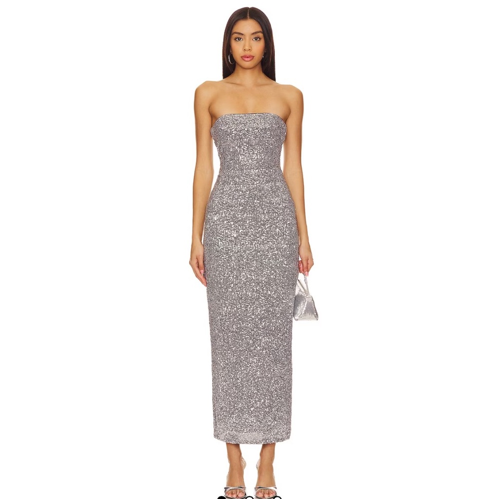 Camila Coelho Strapless Silver Dress